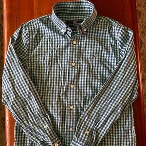 Vineyard Vines Boys M (12-14) Blue and Green Plaid Shirt